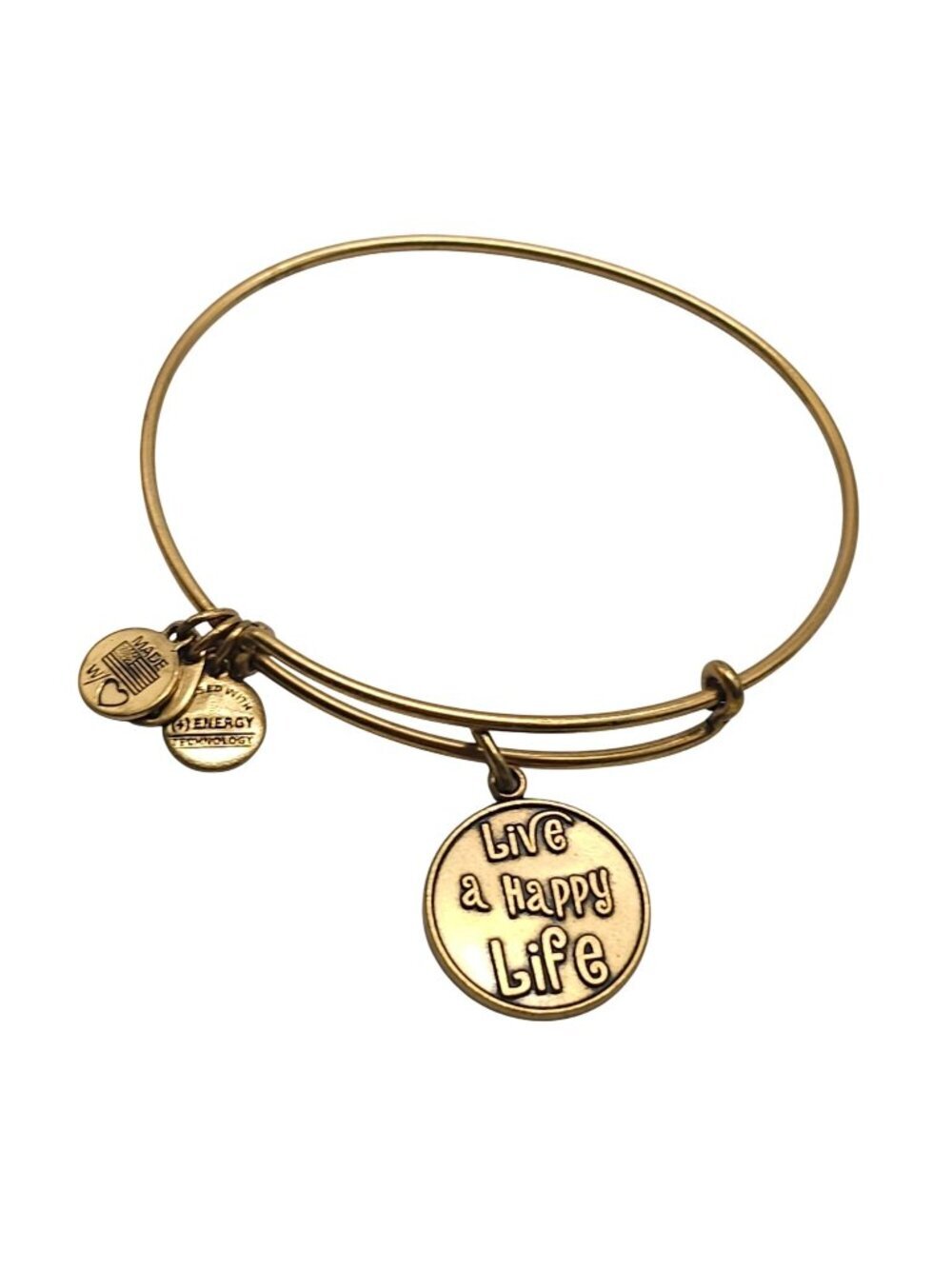 Alex And Ani Gold-Tone Expandable Charm Bracelet Live A Happy Life